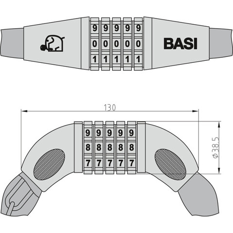 BASI - Zweirad-Kettenschloss (ZR 305) - Stahlkette - Schwarz (900 mm) - Zahlenschloss (5-stellig) - 6 mm Durchmesser - 752 g