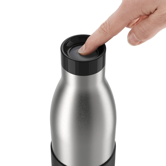 Emsa - Abenteurer Trinkflasche (BPA-frei, doppelwandig, 500 ml, Edelstahl - Schwarz)